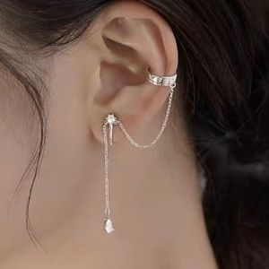 925 silver 1 pair Long Tasseled Ear Wrap Dangle Earrings